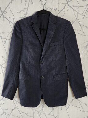 Z Zegna Navy Houndstooth Wool Drop 8 Slim Fit Sport Coat Blazer